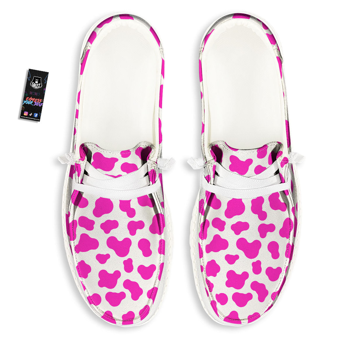 White Cow And Hot Pink Print White Loafers-grizzshop