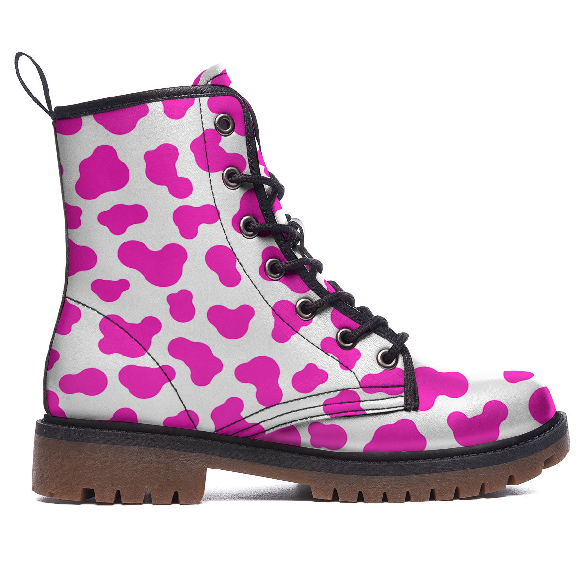 White Cow And Hot Pink Print Work Boots-grizzshop