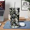 White Cranes Japanese Black Print Pattern Tumbler-grizzshop