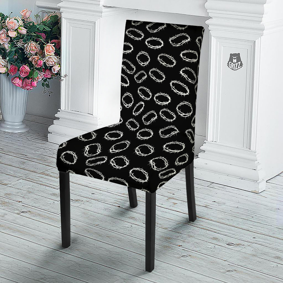 White Crown Of Thorns Print Pattern Dining Chair Slipcover-grizzshop