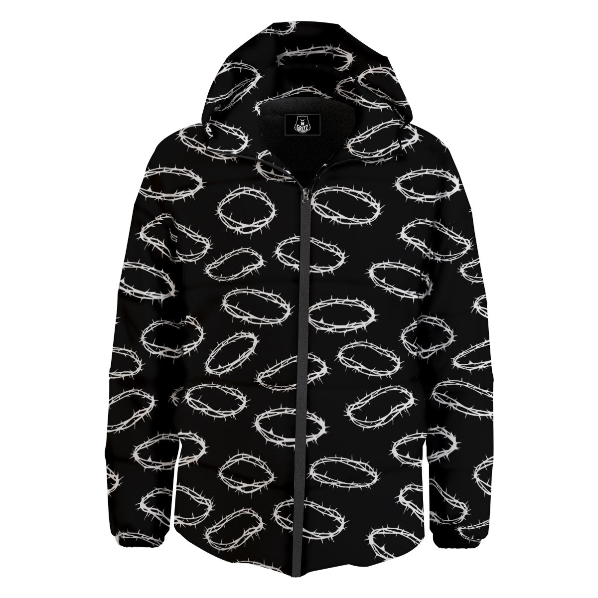 White Crown Of Thorns Print Pattern Down Jacket-grizzshop
