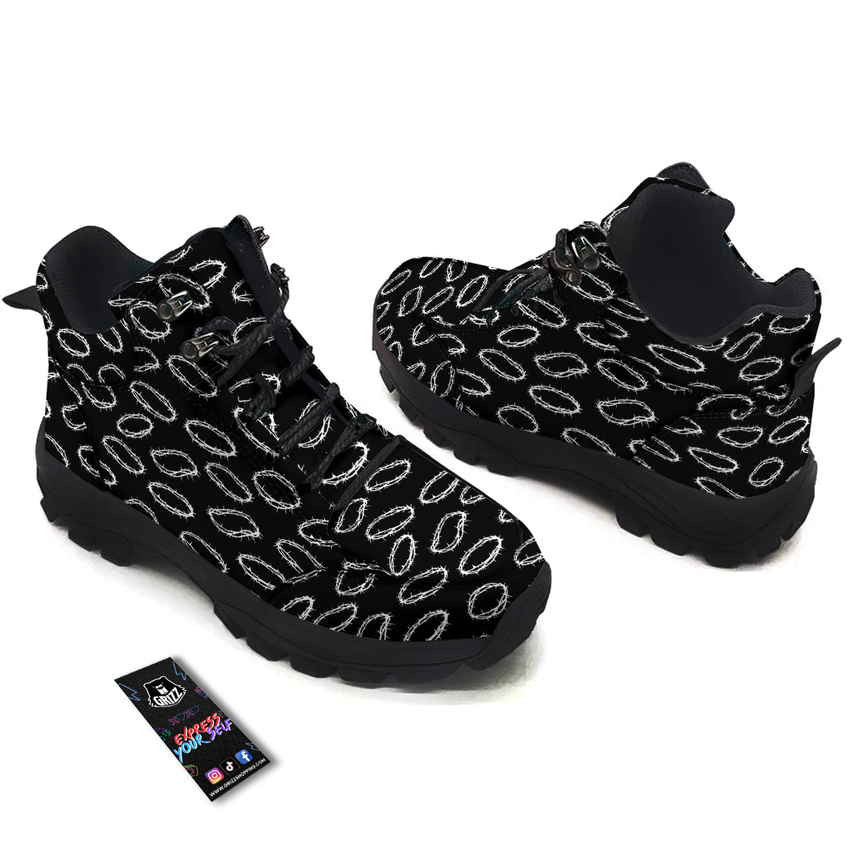 White Crown Of Thorns Print Pattern Hiking Shoes-grizzshop