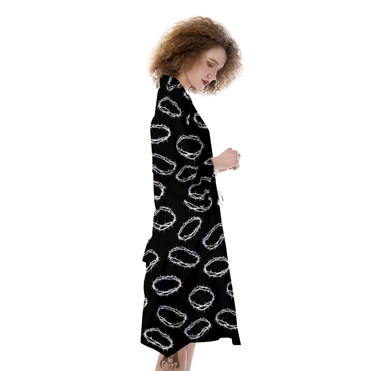 White Crown Of Thorns Print Pattern Kimono-grizzshop