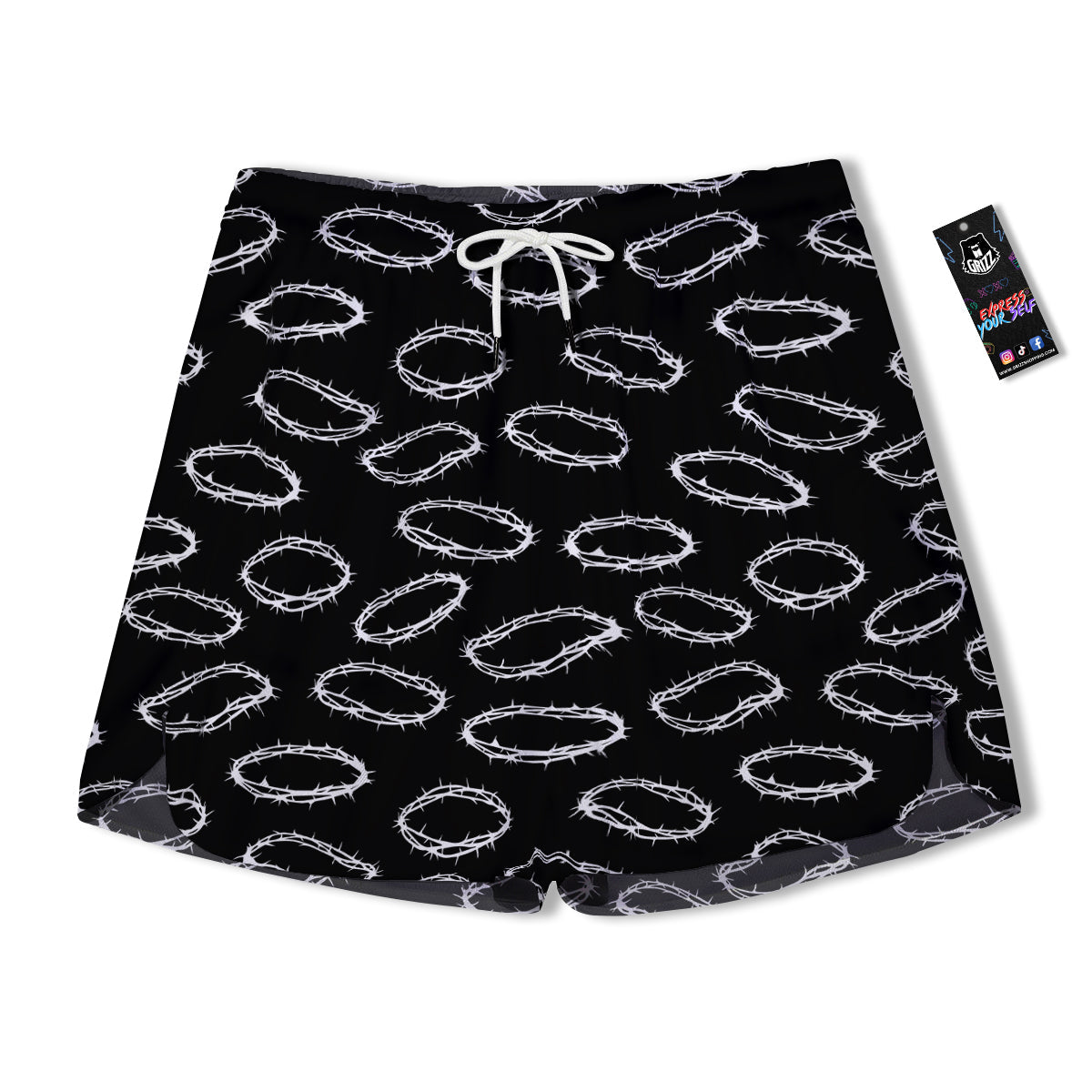 White Crown Of Thorns Print Pattern Men's Running Shorts-grizzshop