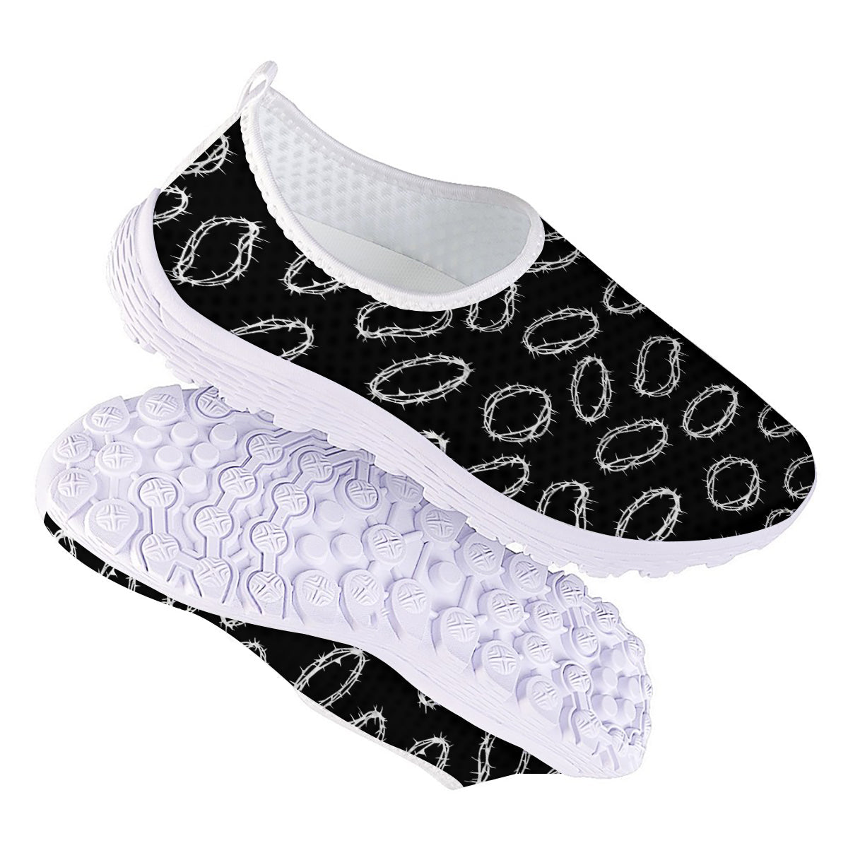White Crown Of Thorns Print Pattern Nurse Shoes-grizzshop