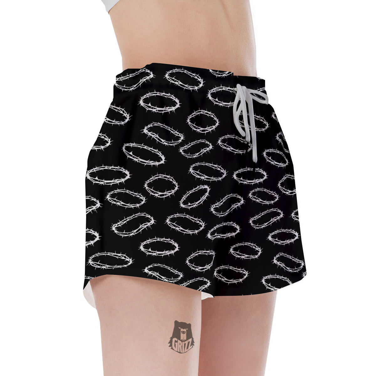 White Crown Of Thorns Print Pattern Women's Shorts-grizzshop