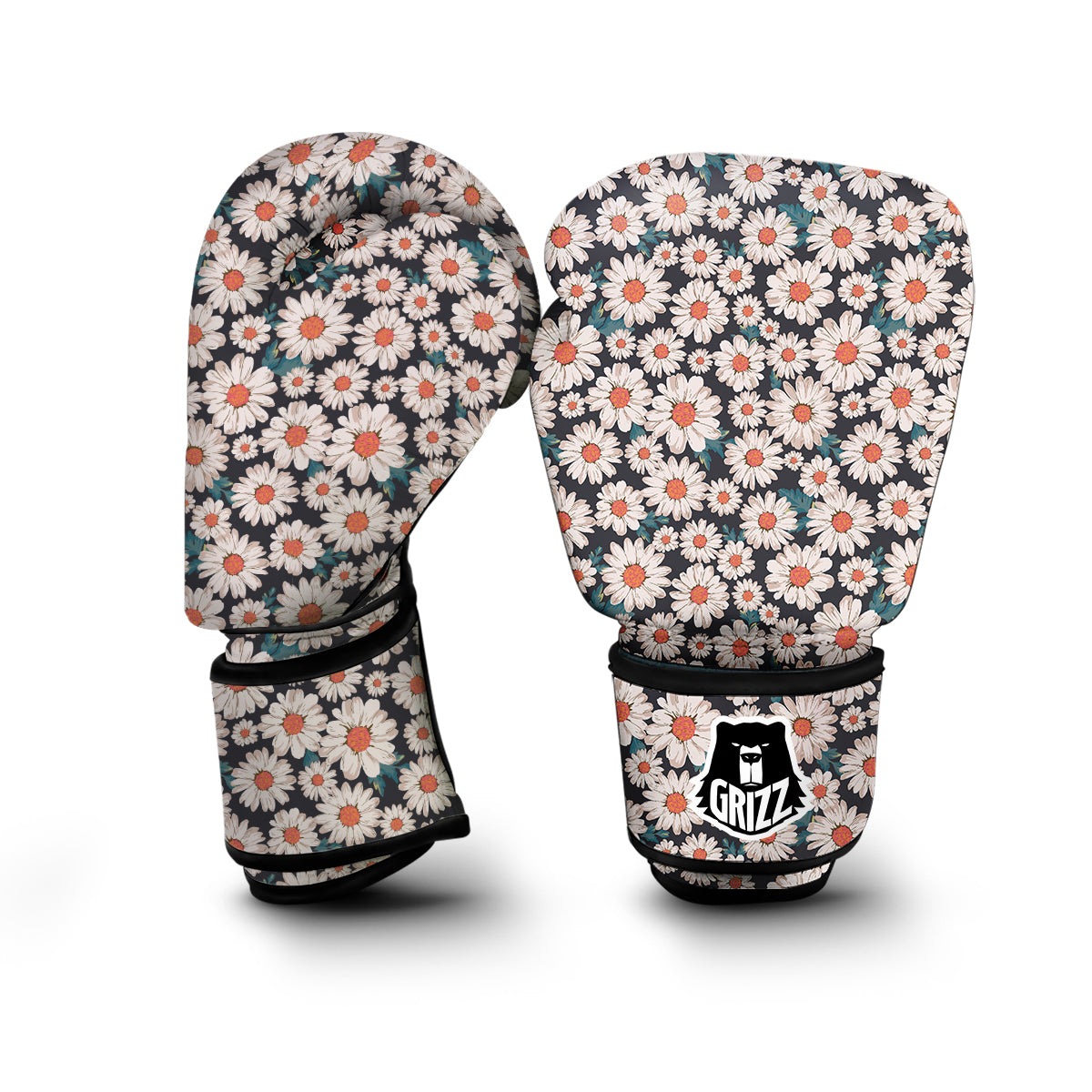 White Cute Daisy Pattern Print Boxing Gloves-grizzshop