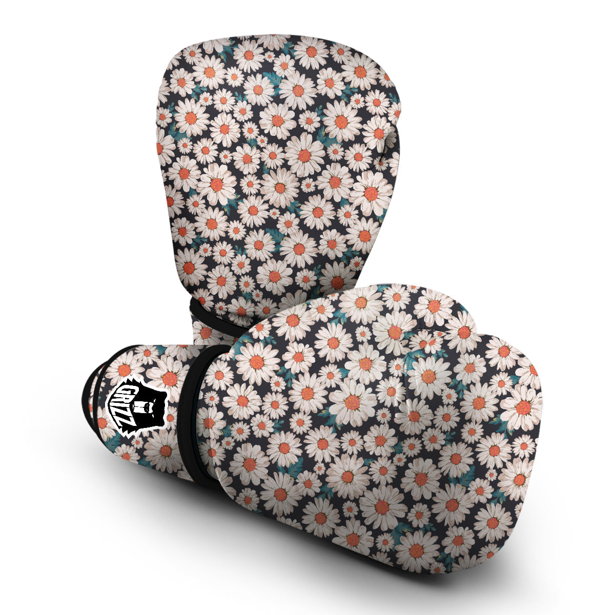 White Cute Daisy Pattern Print Boxing Gloves-grizzshop