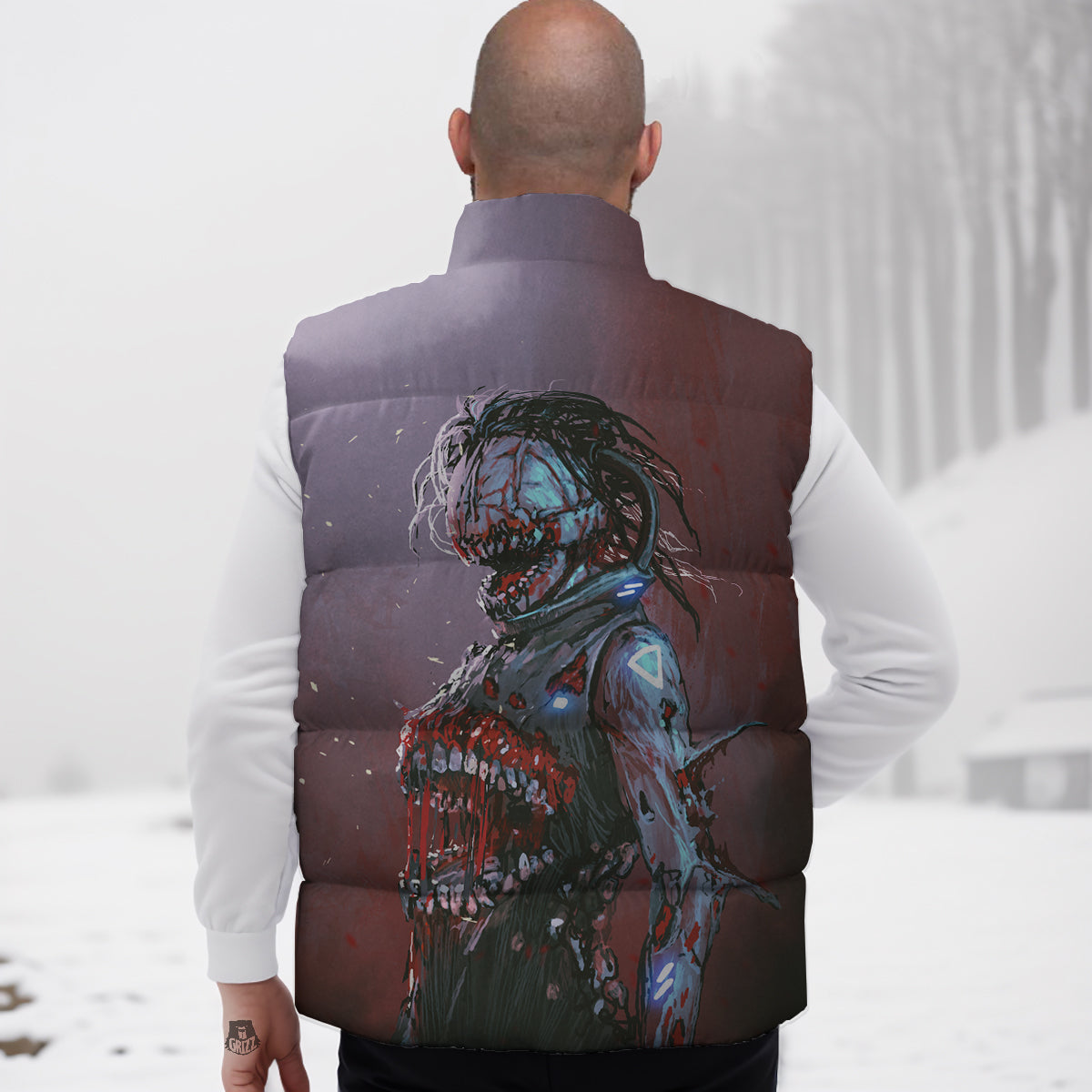 Watercolor Creepy Monsters Open Mouth Print Down Vest