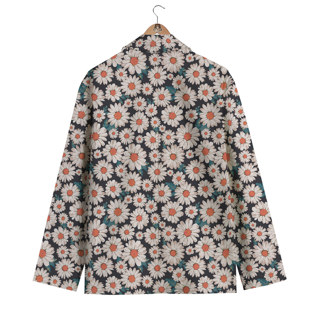 White Cute Daisy Pattern Print Men's Blazer-grizzshop