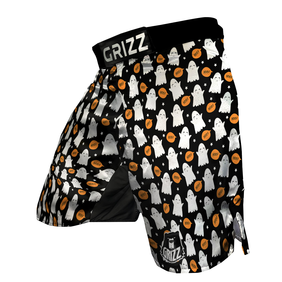White Cute Ghost Print Pattern MMA Shorts-grizzshop