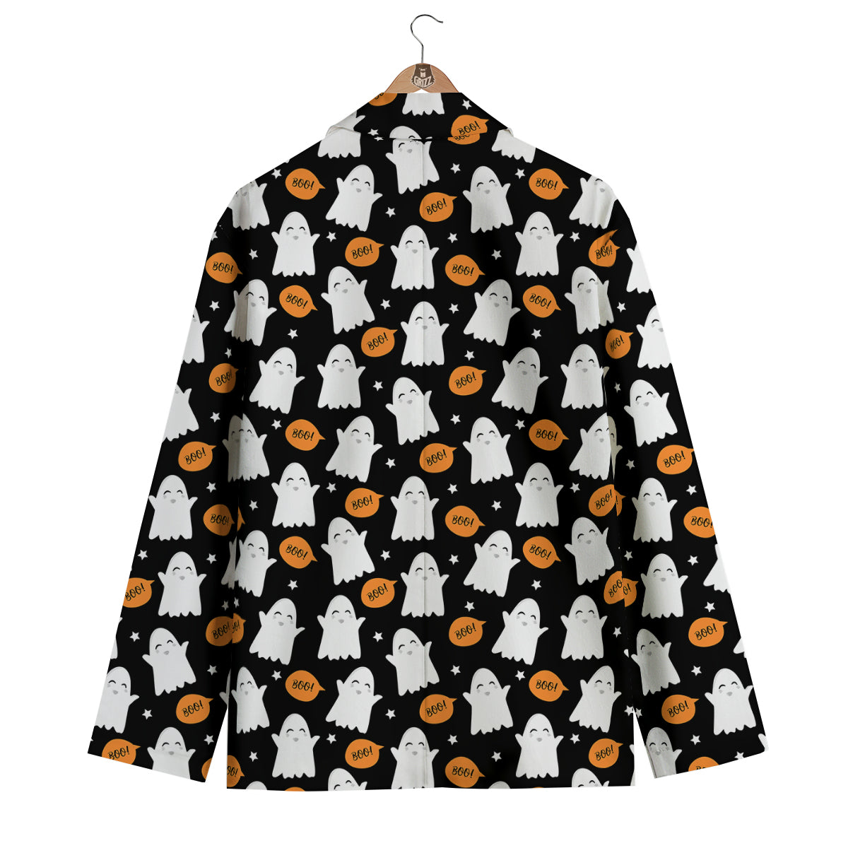 White Cute Ghost Print Pattern Men's Blazer-grizzshop