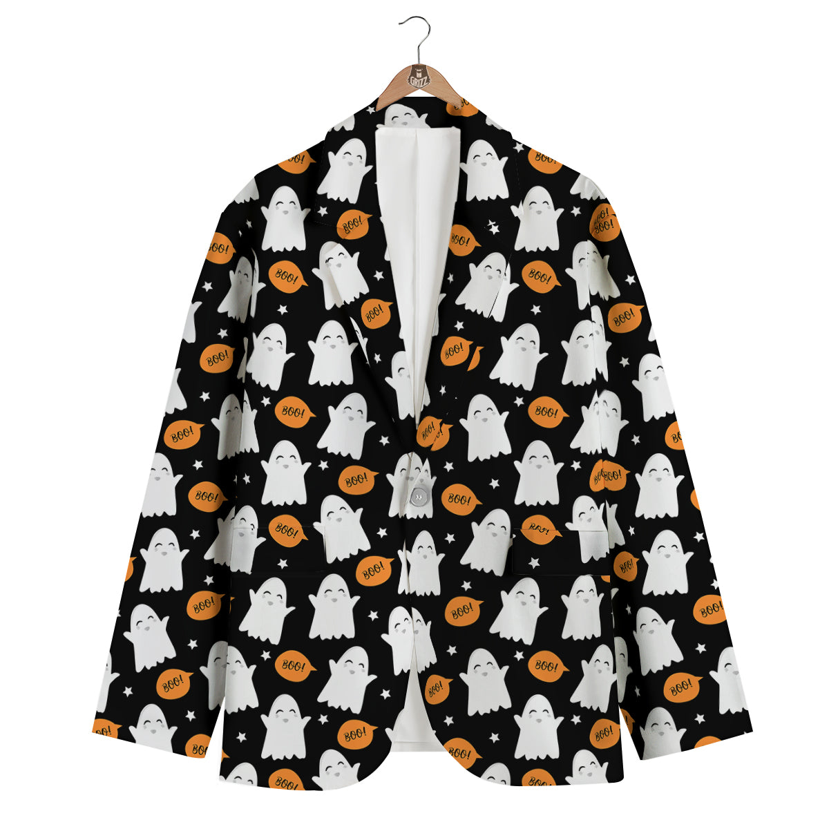 White Cute Ghost Print Pattern Men's Blazer-grizzshop