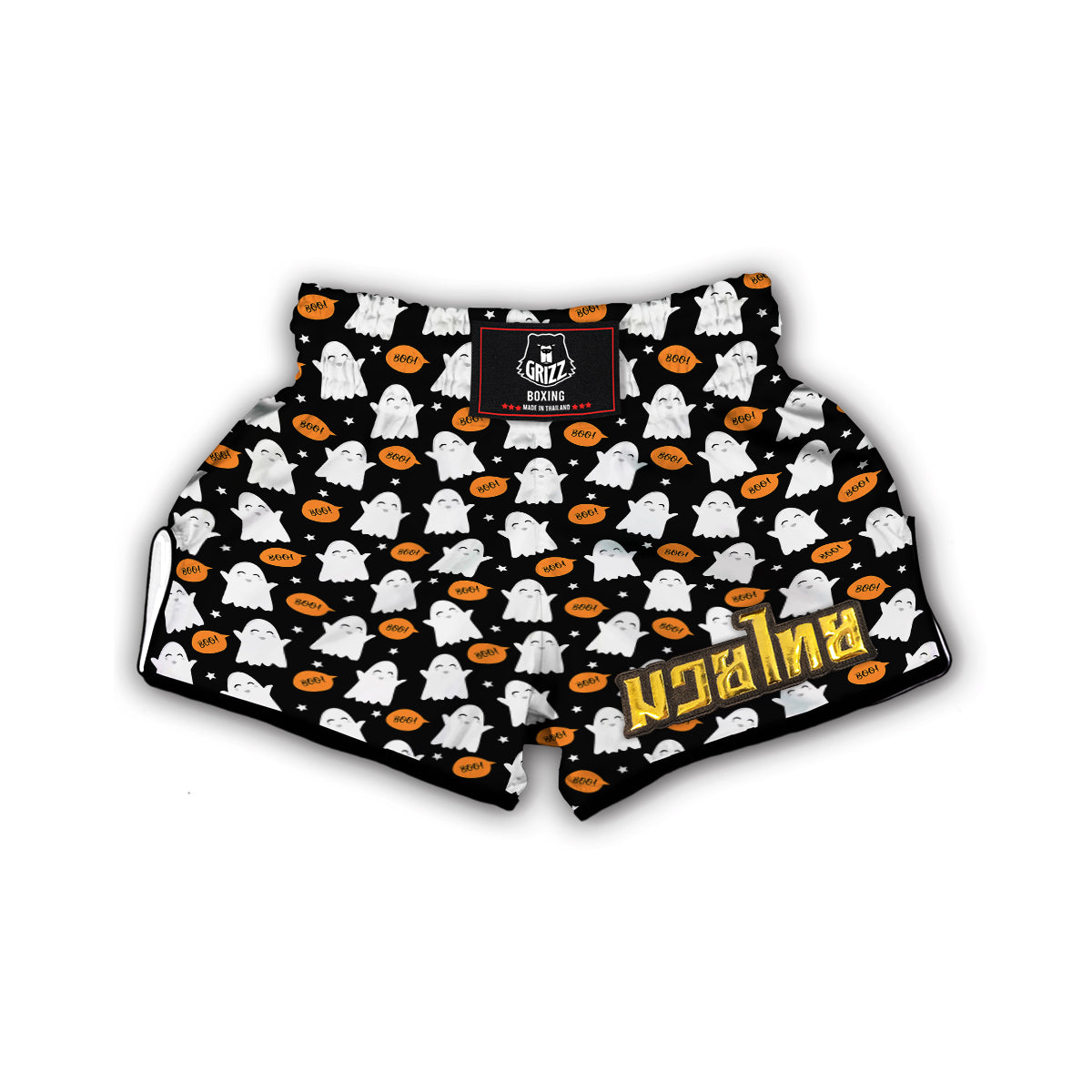 White Cute Ghost Print Pattern Muay Thai Boxing Shorts-grizzshop