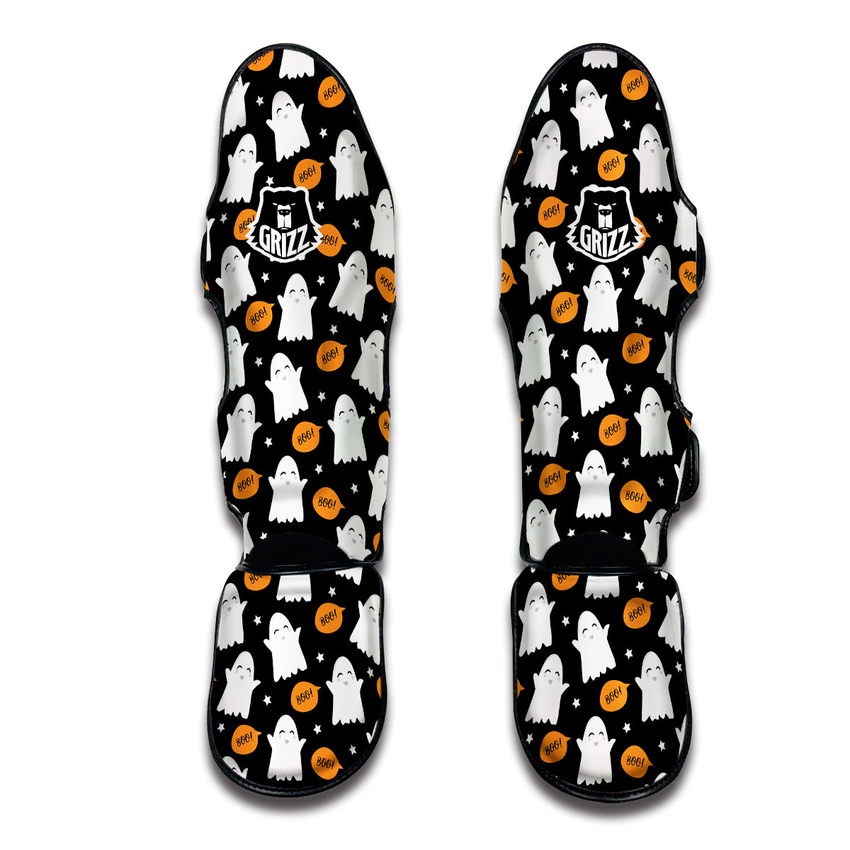 White Cute Ghost Print Pattern Muay Thai Shin Guards-grizzshop