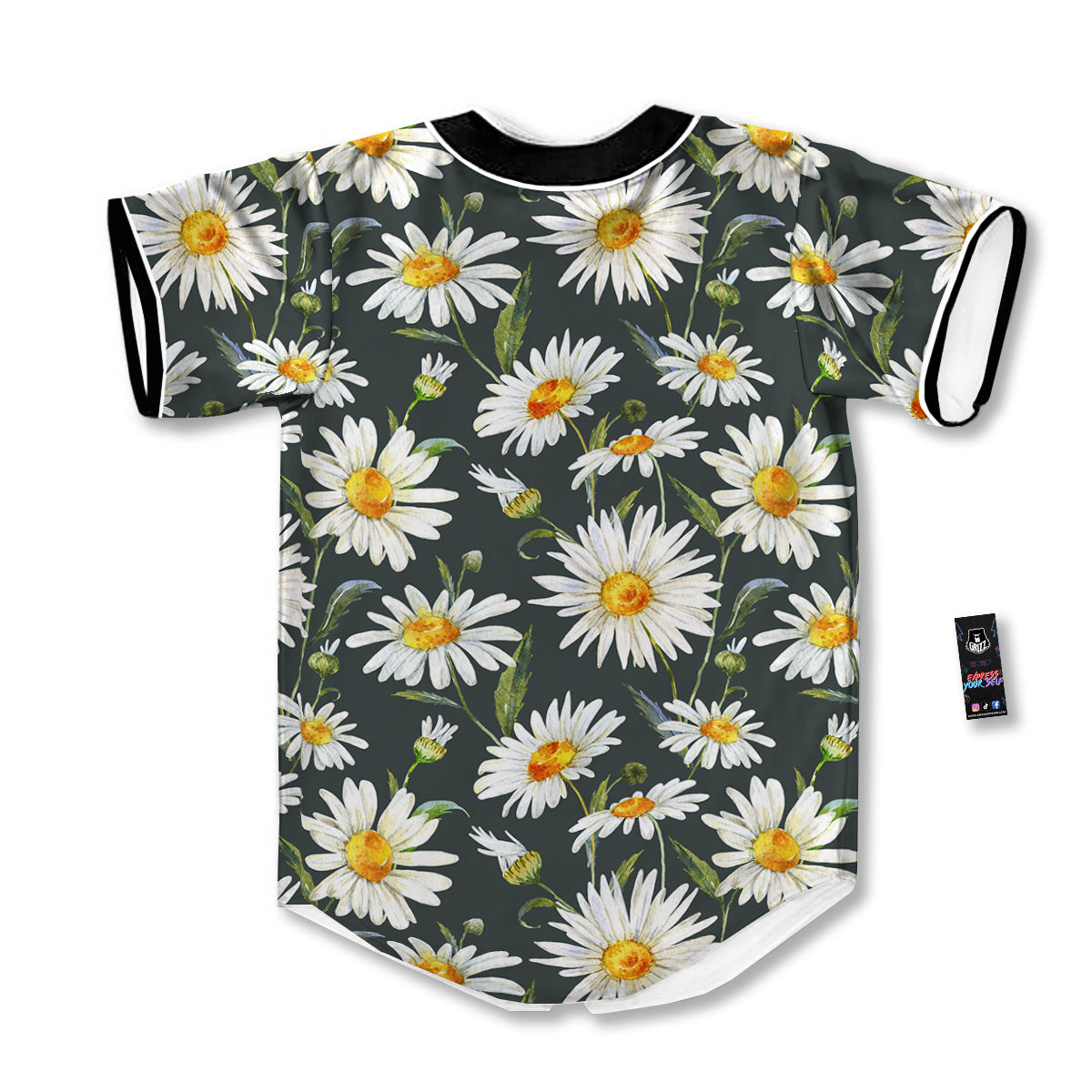 White Daisy Watercolor Print Pattern Baseball Jersey-grizzshop