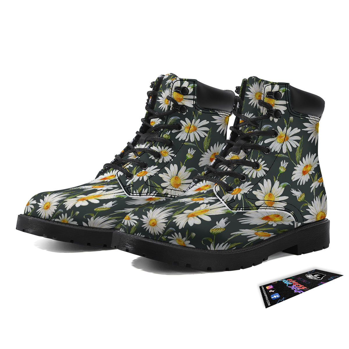 White Daisy Watercolor Print Pattern Boots-grizzshop