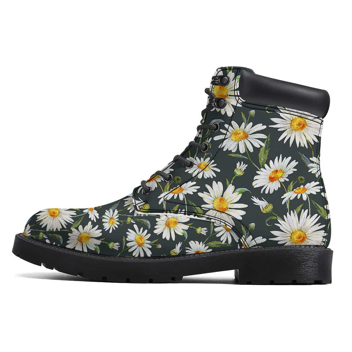 White Daisy Watercolor Print Pattern Boots-grizzshop