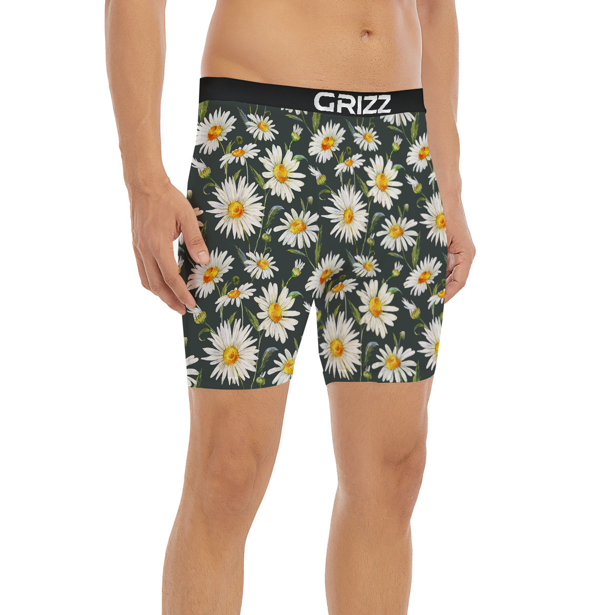 White Daisy Watercolor Print Pattern Boxer Briefs-grizzshop