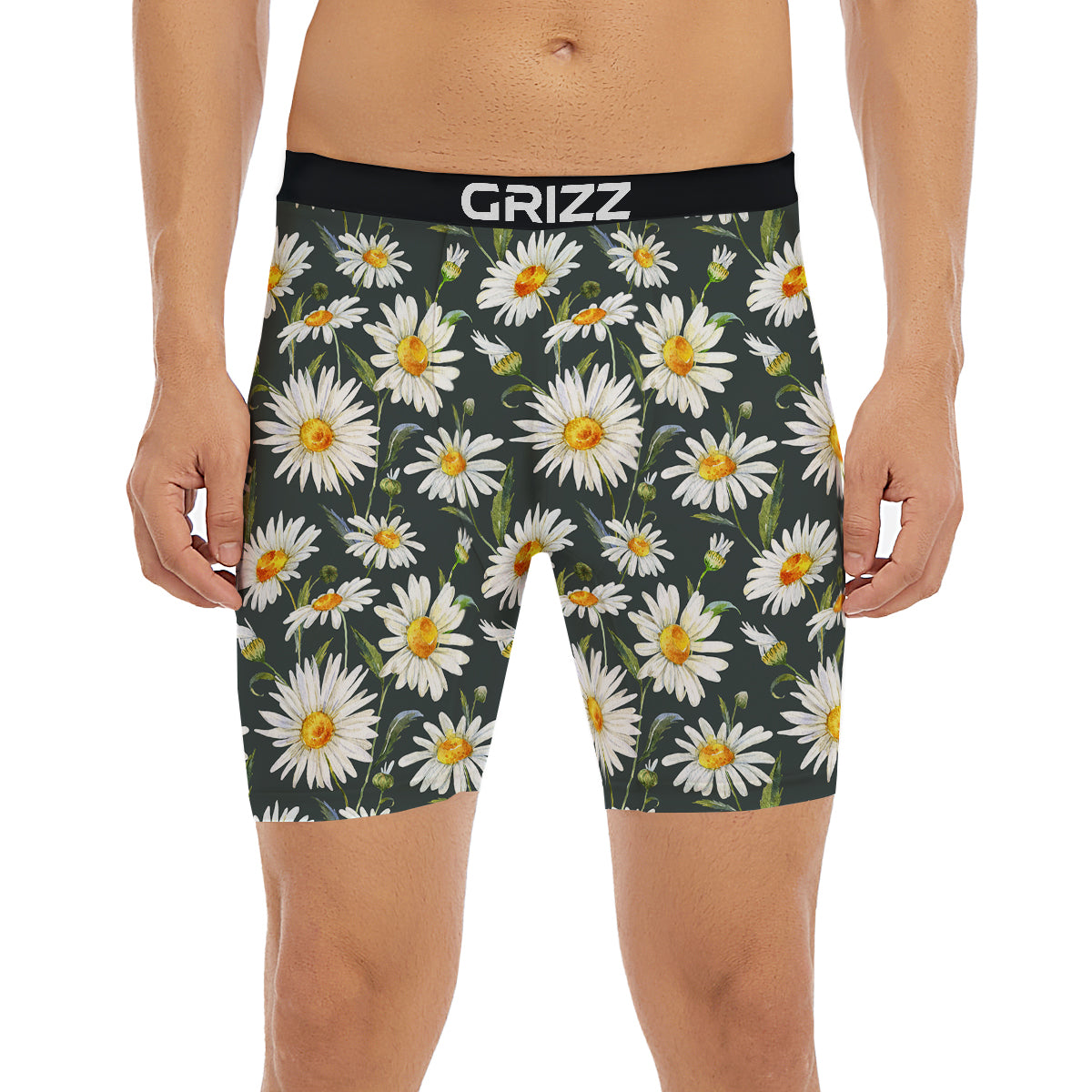 White Daisy Watercolor Print Pattern Boxer Briefs-grizzshop
