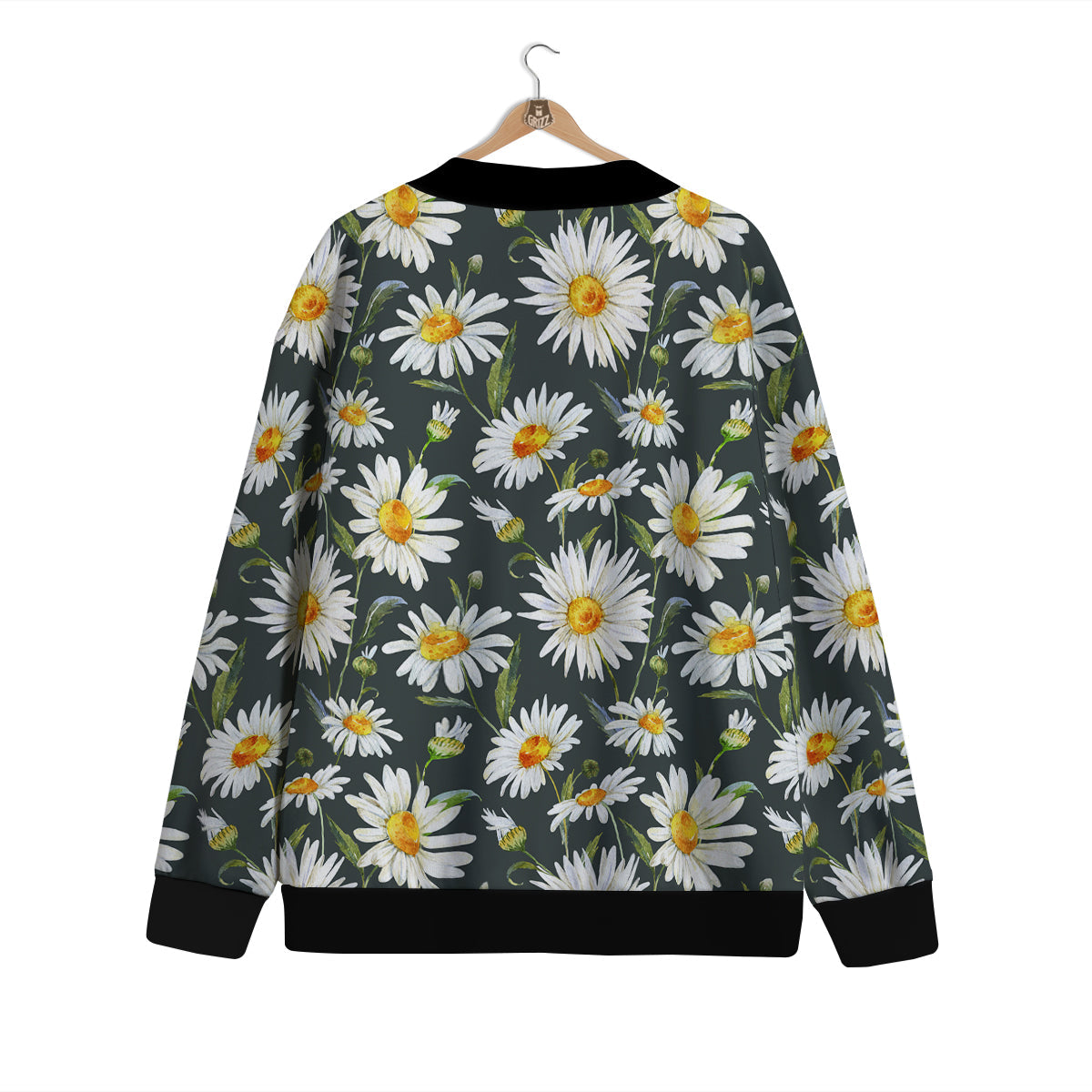 White Daisy Watercolor Print Pattern Cardigan-grizzshop