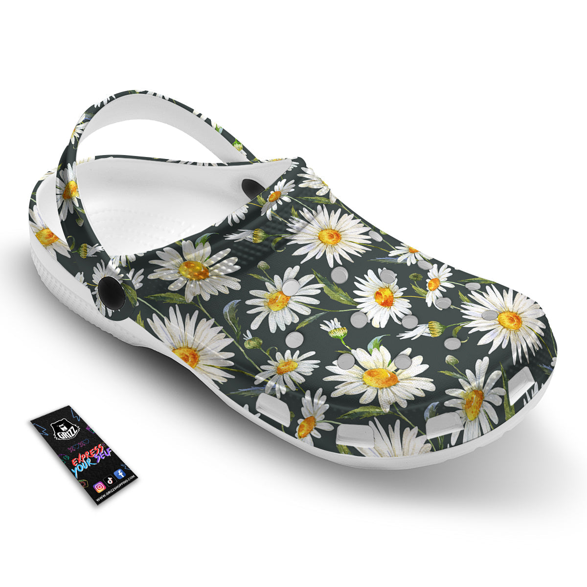 White Daisy Watercolor Print Pattern Clog-grizzshop