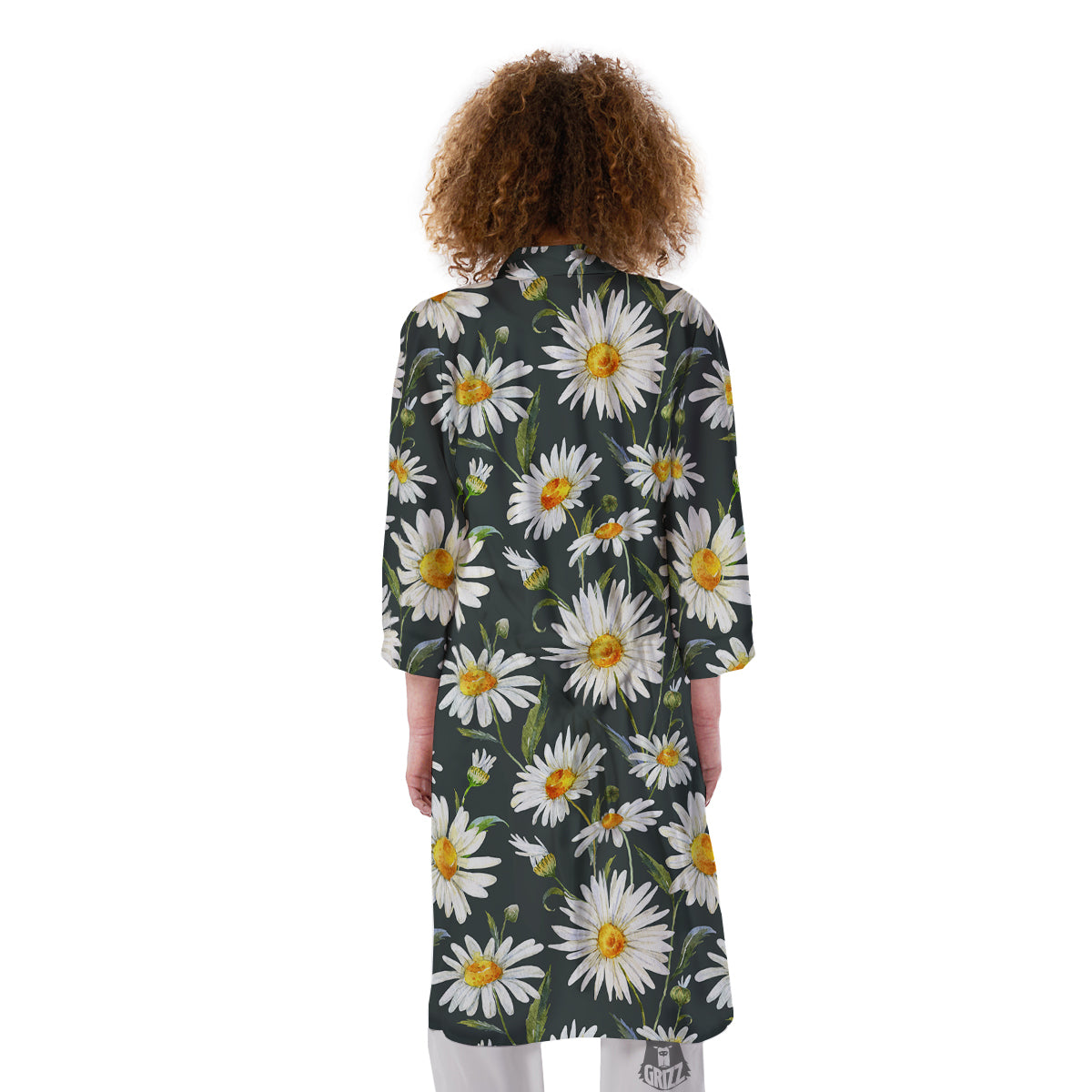White Daisy Watercolor Print Pattern Kimono-grizzshop