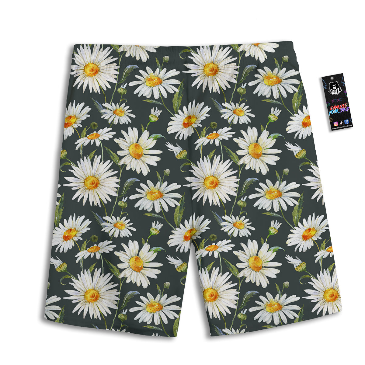 White Daisy Watercolor Print Pattern Men's Athletic Shorts