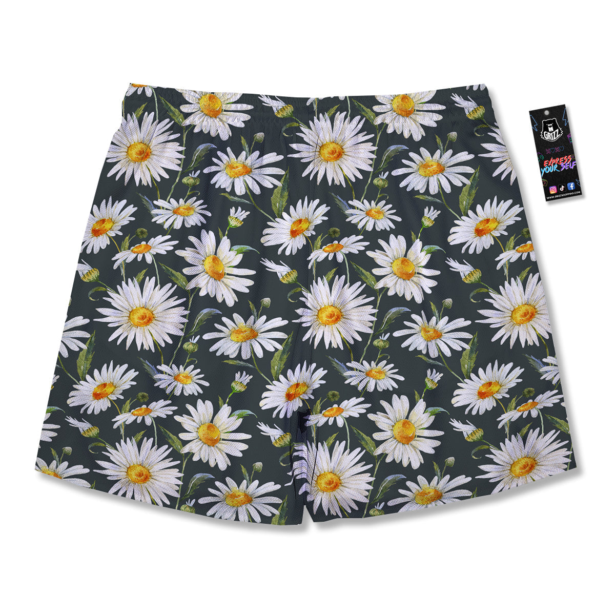 White Daisy Watercolor Print Pattern Men's Running Shorts-grizzshop