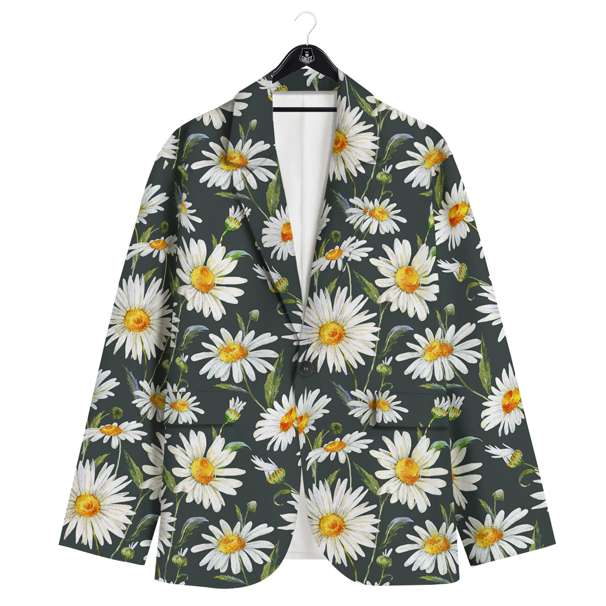 White Daisy Watercolor Print Pattern Men's Sport Coat-grizzshop