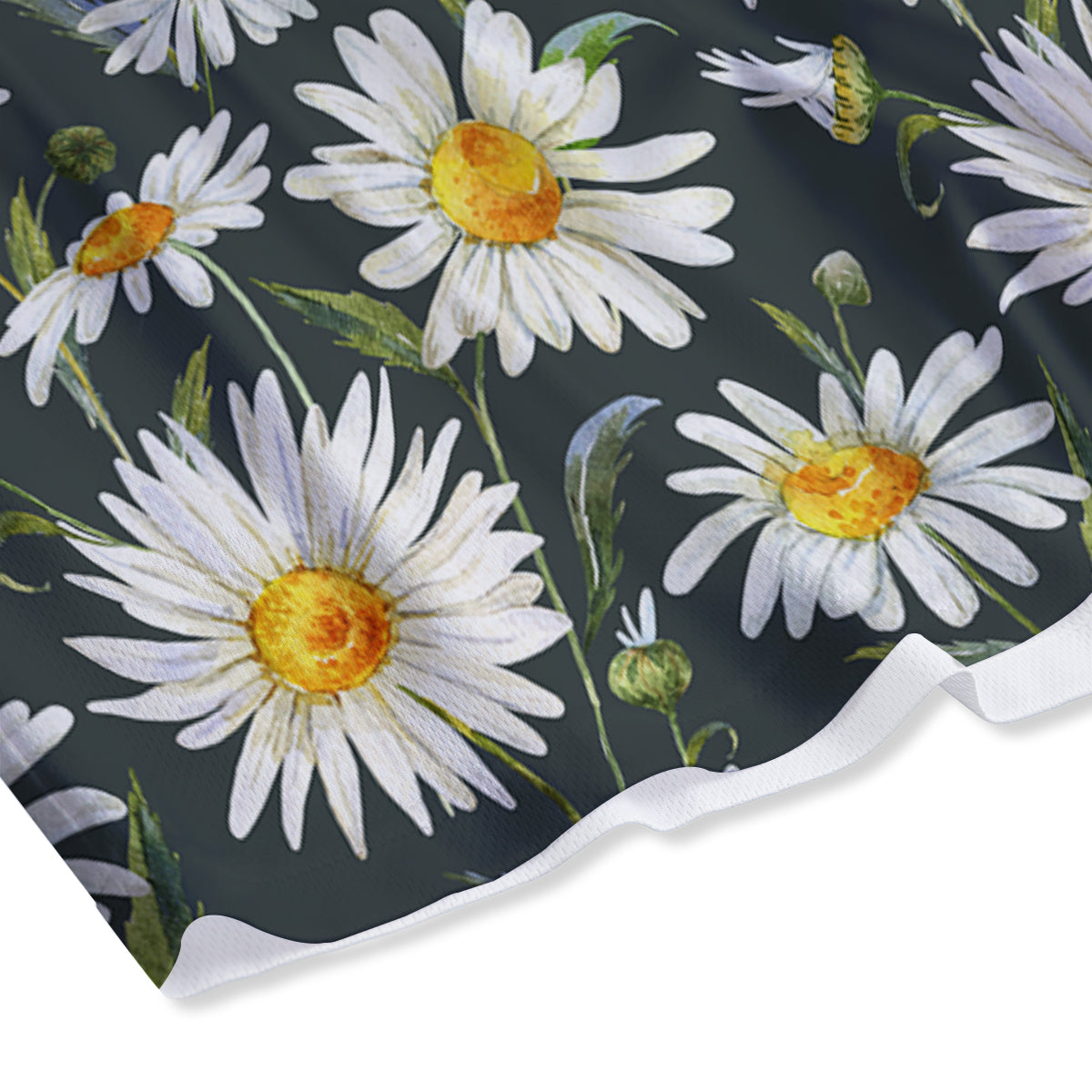 White Daisy Watercolor Print Pattern Mesh Shorts