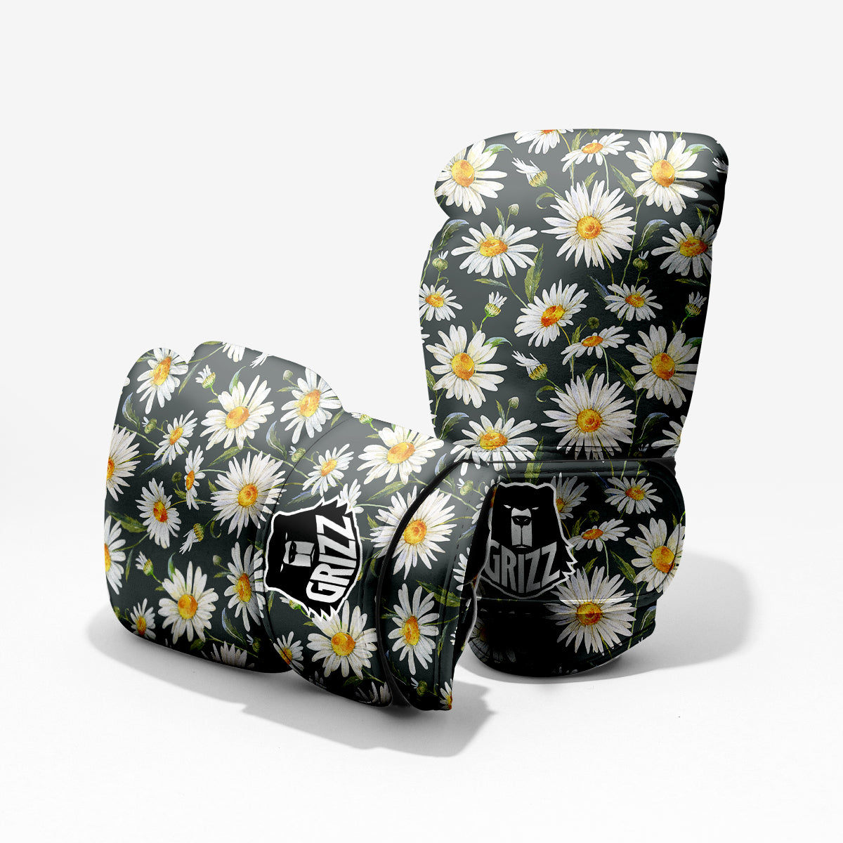 White Daisy Watercolor Print Pattern Pro Boxing Glove