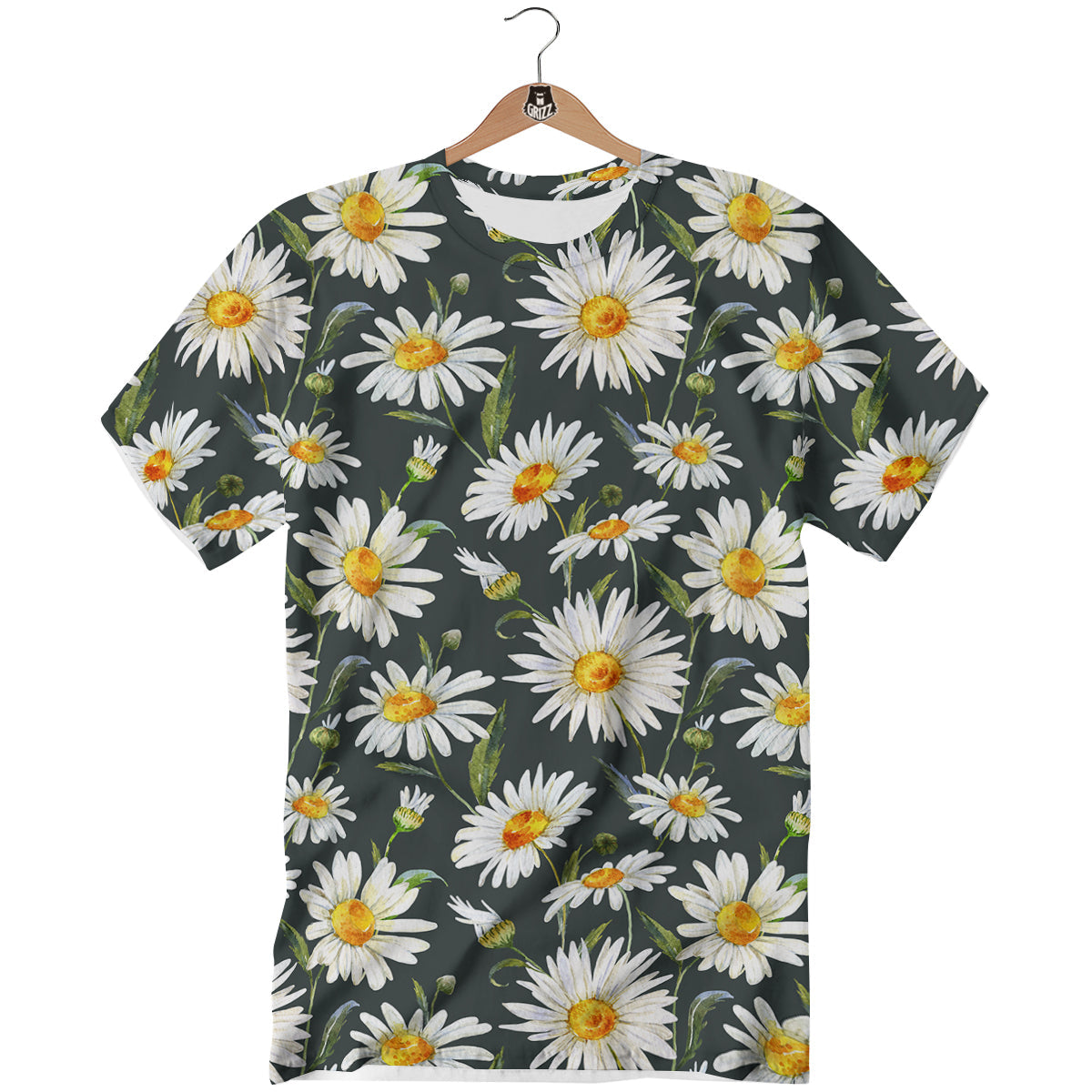 White Daisy Watercolor Print Pattern T-Shirt-grizzshop