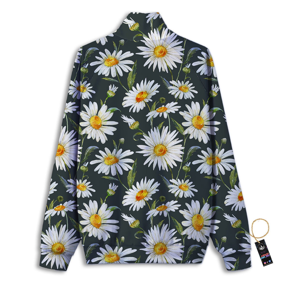 White Daisy Watercolor Print Pattern Track Jacket-grizzshop