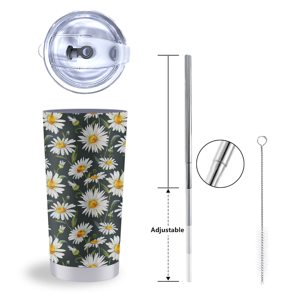 White Daisy Watercolor Print Pattern Tumbler-grizzshop