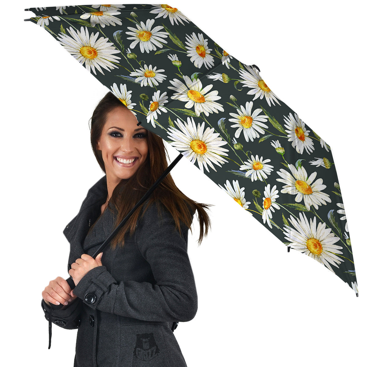 White Daisy Watercolor Print Pattern Umbrella-grizzshop