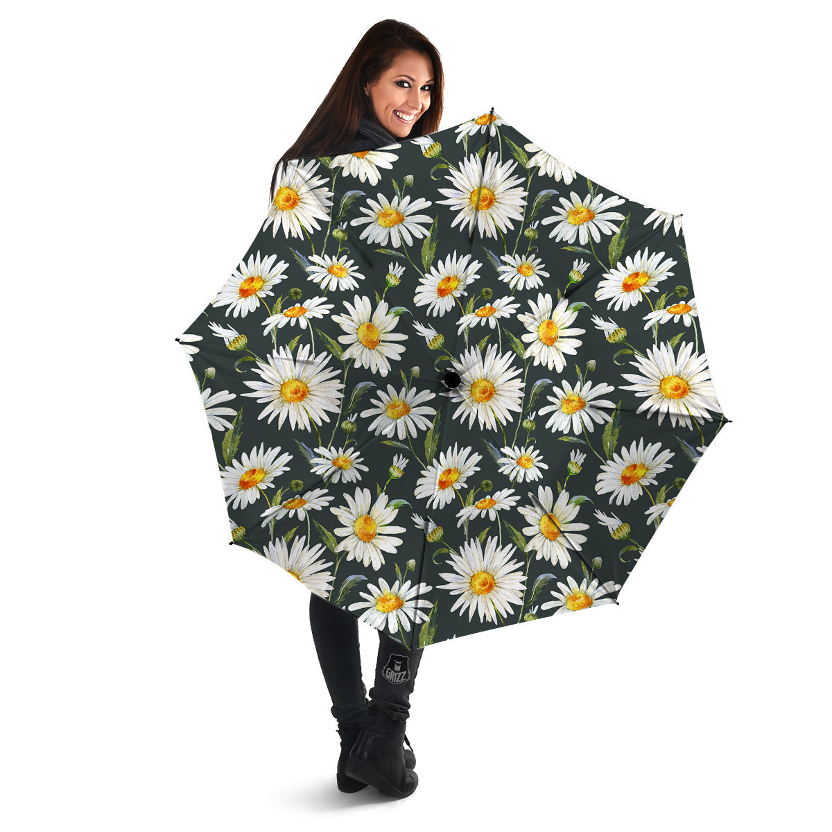 White Daisy Watercolor Print Pattern Umbrella-grizzshop