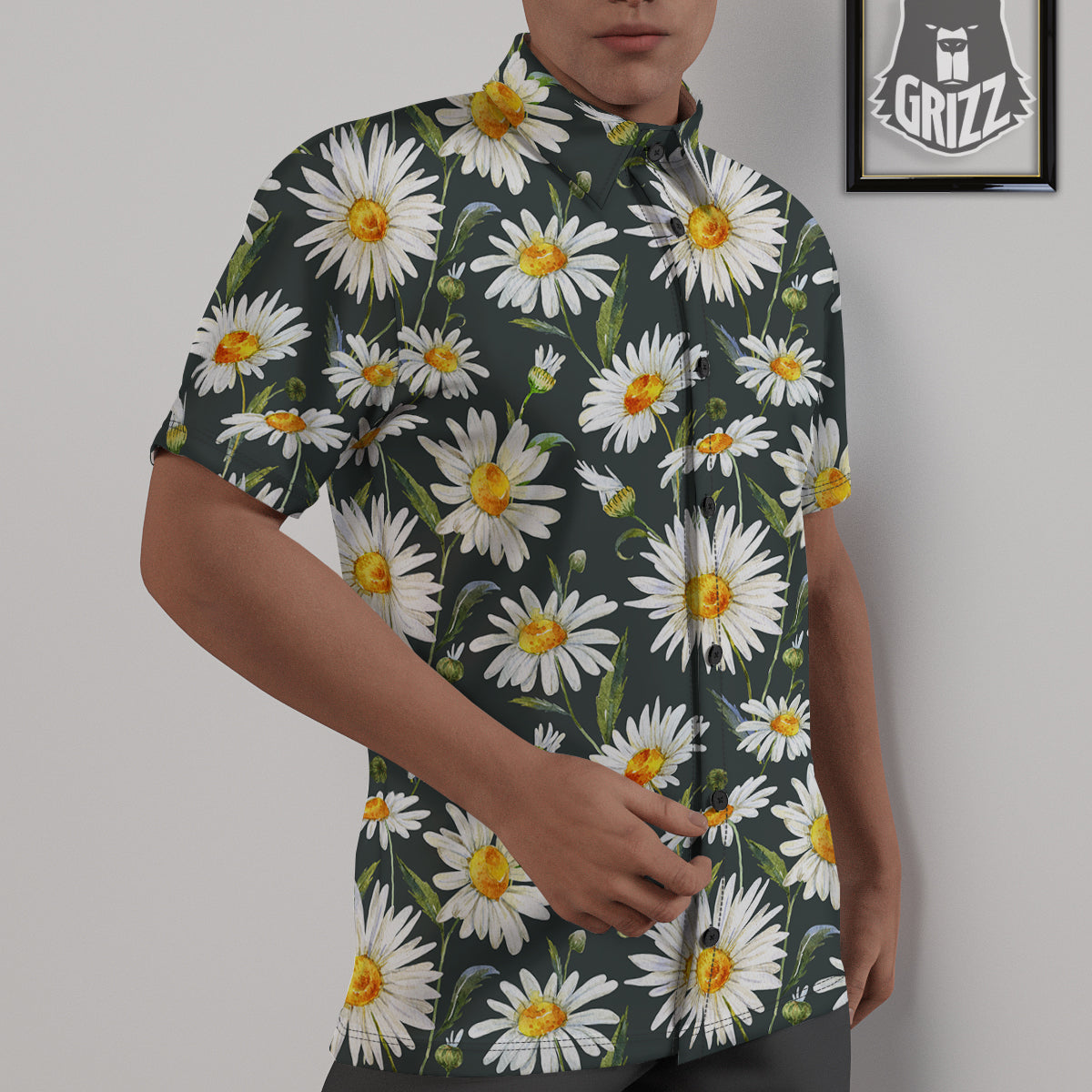 White Daisy Watercolor Print Pattern Untucked Shirts-grizzshop