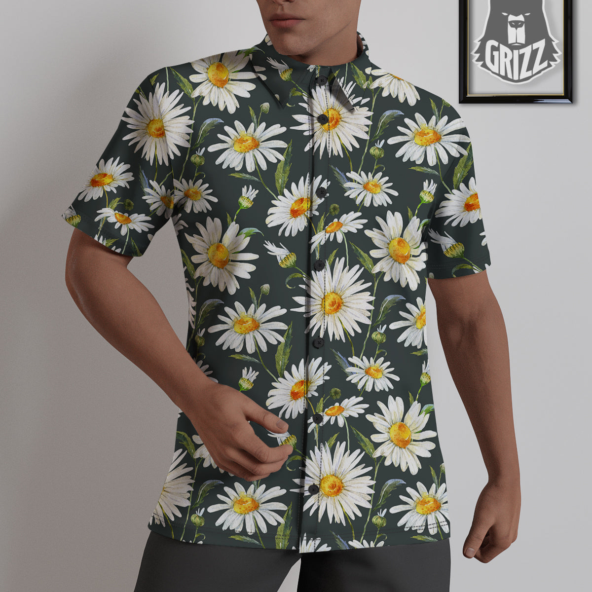 White Daisy Watercolor Print Pattern Untucked Shirts-grizzshop