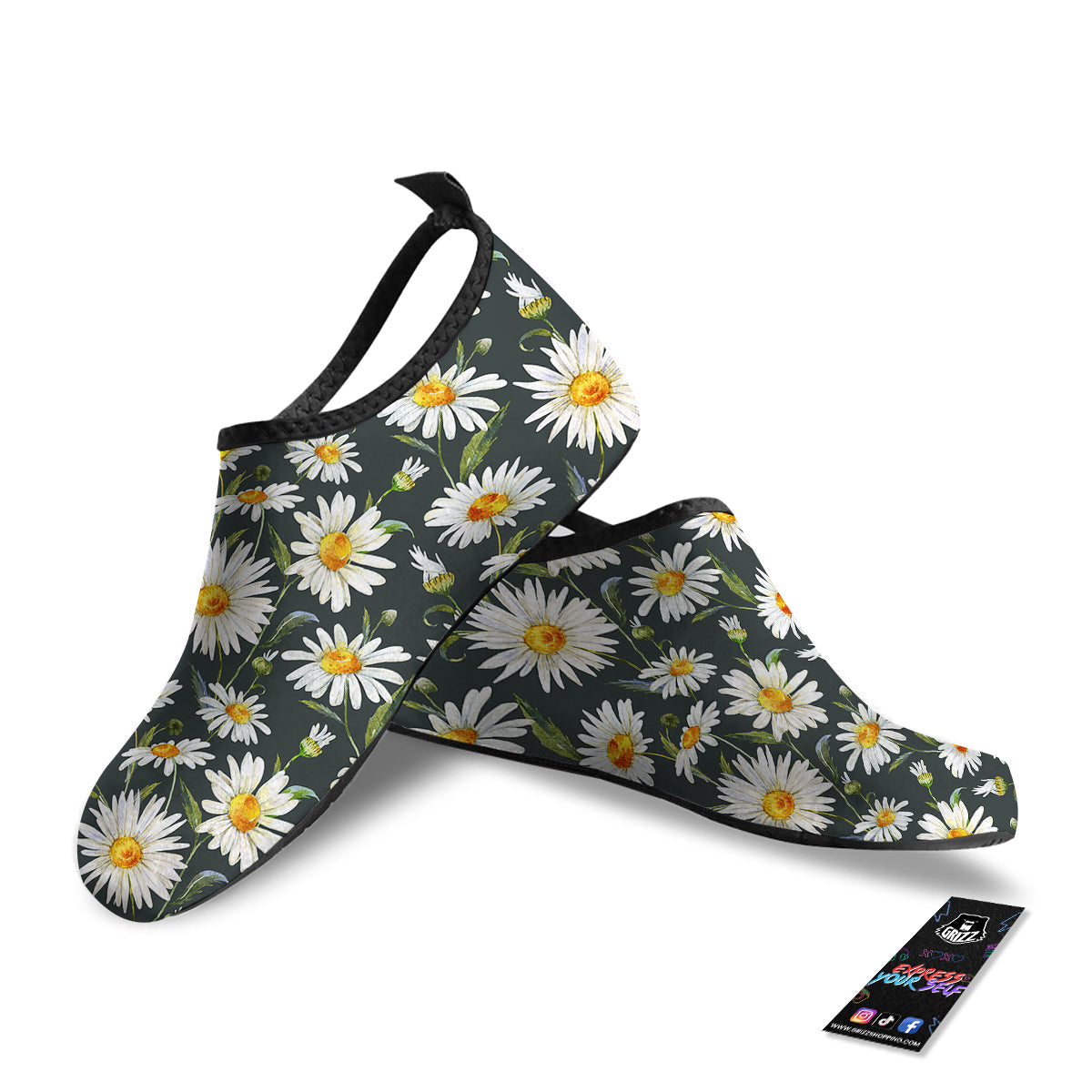 White Daisy Watercolor Print Pattern Water Shoes-grizzshop