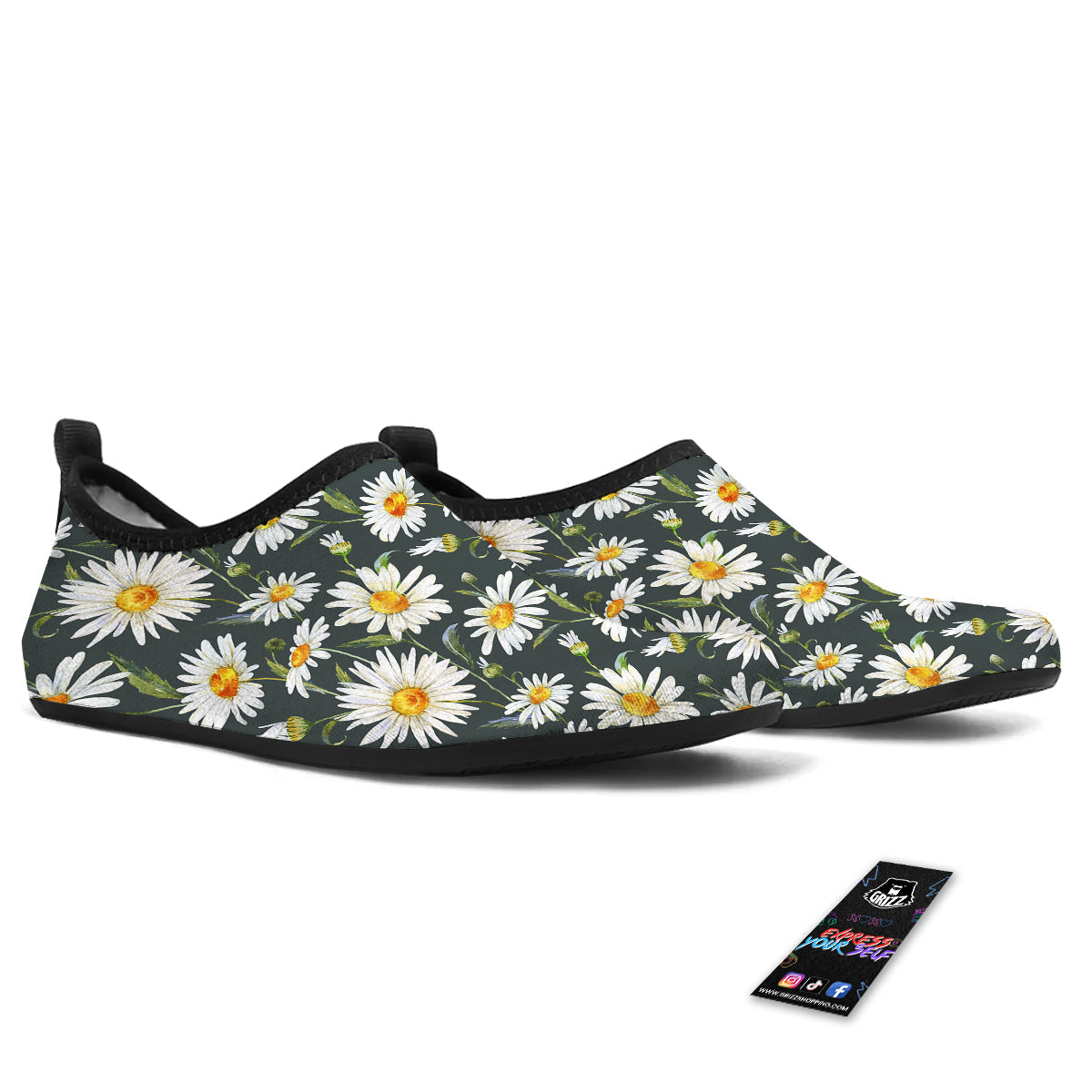 White Daisy Watercolor Print Pattern Water Shoes-grizzshop
