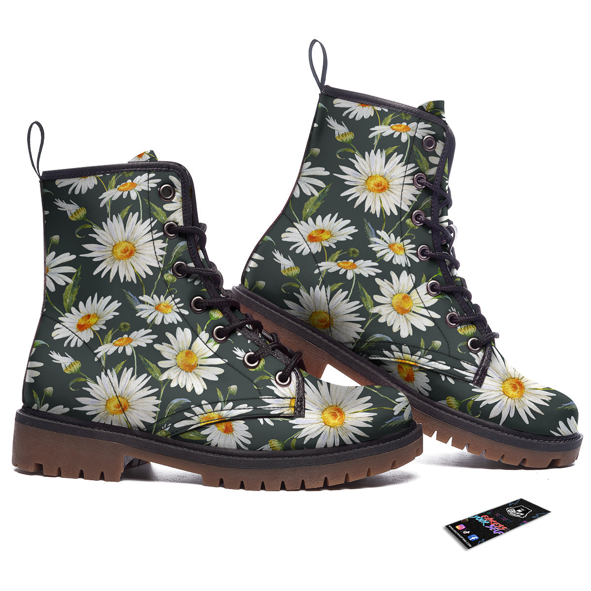 White Daisy Watercolor Print Pattern Work Boots-grizzshop