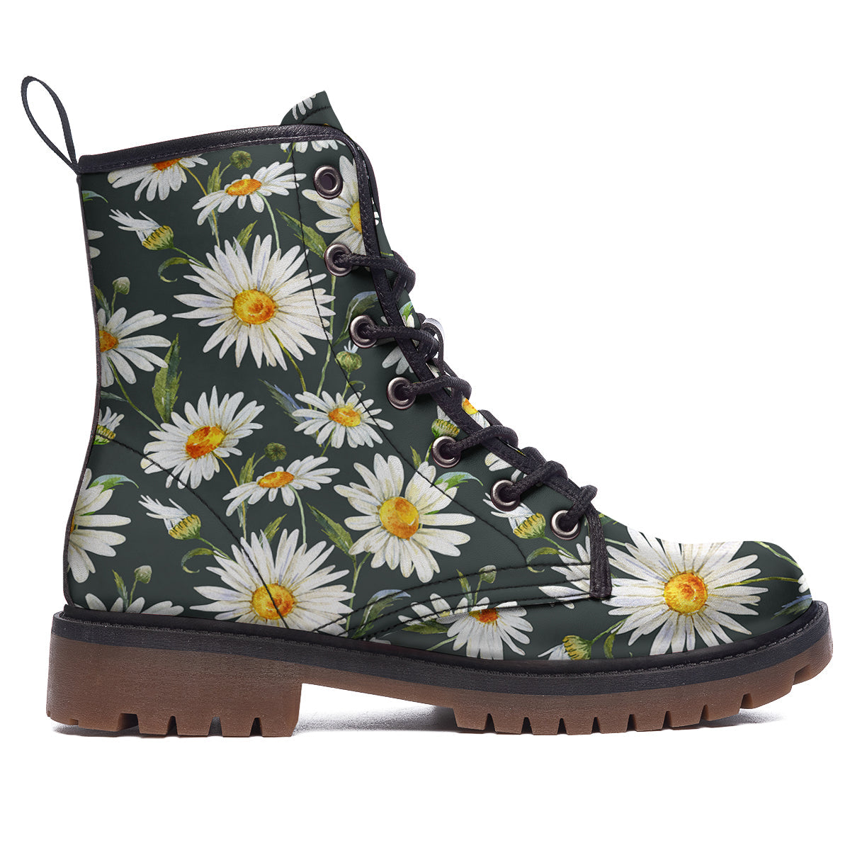 White Daisy Watercolor Print Pattern Work Boots-grizzshop
