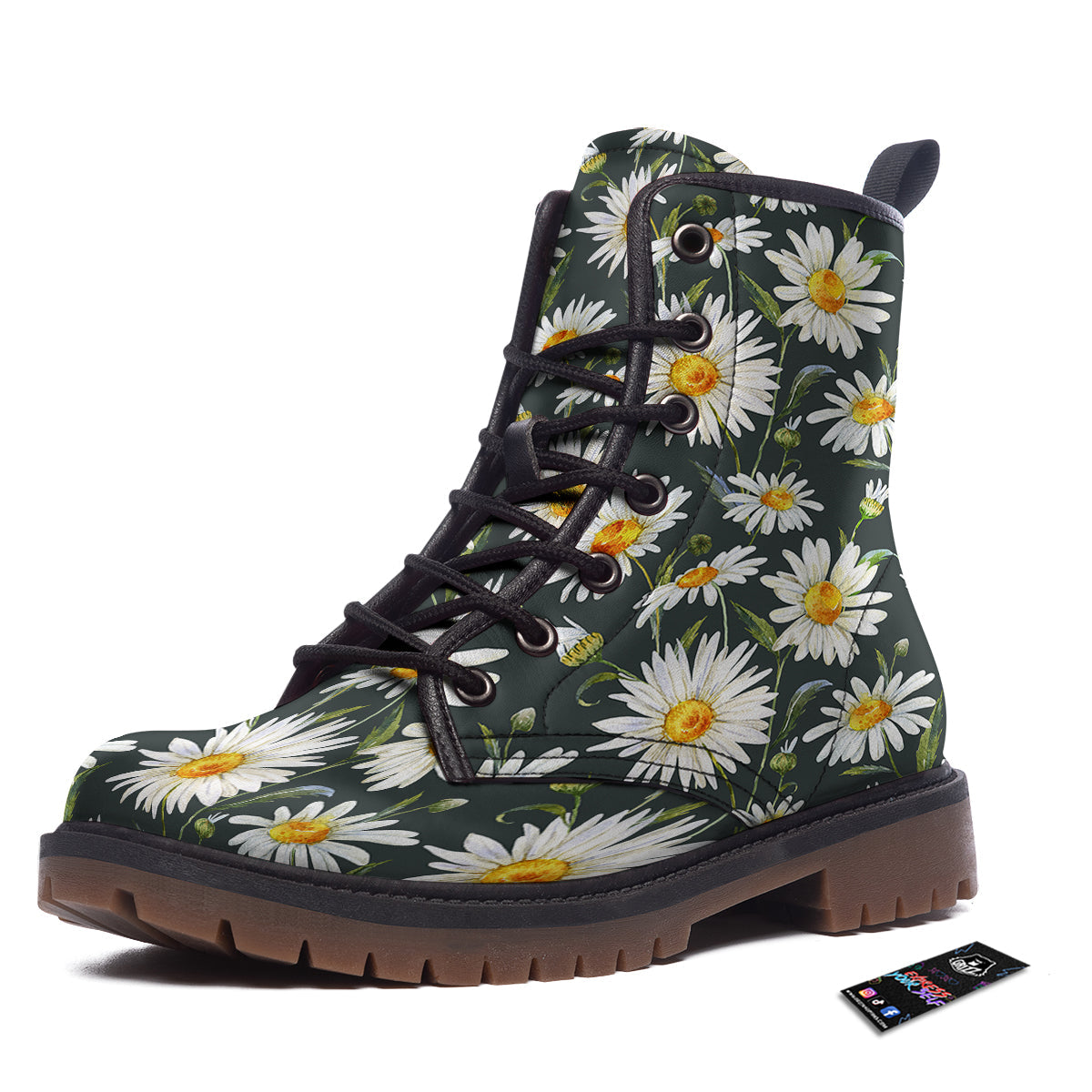 White Daisy Watercolor Print Pattern Work Boots-grizzshop