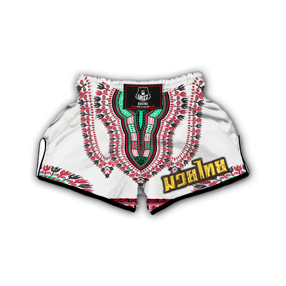 White Dashiki Muay Thai Boxing Shorts-grizzshop