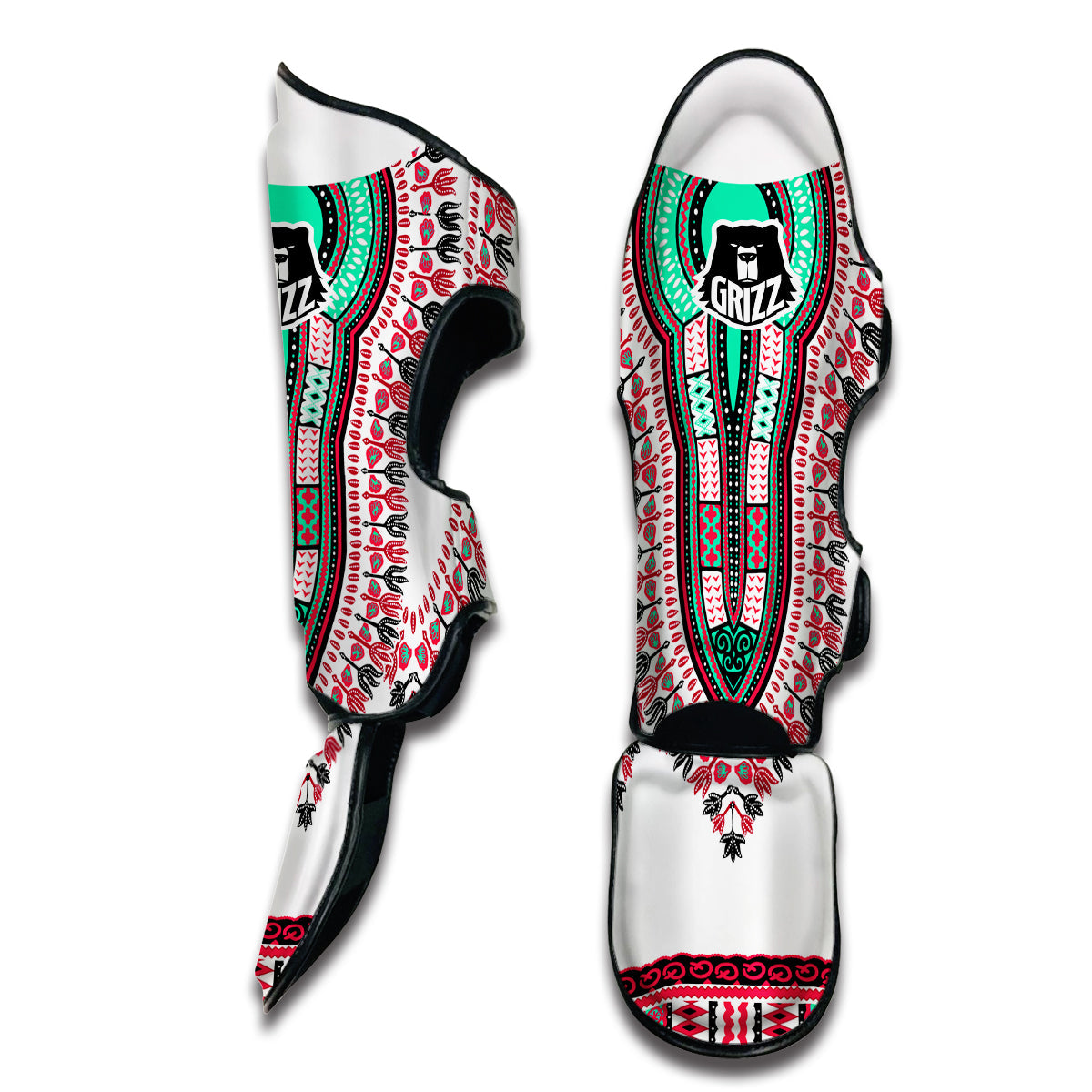 White Dashiki Muay Thai Shin Guards-grizzshop