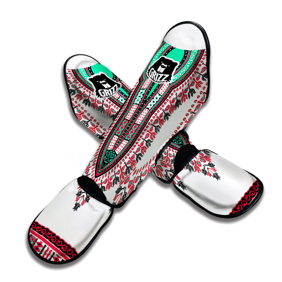 White Dashiki Muay Thai Shin Guards-grizzshop