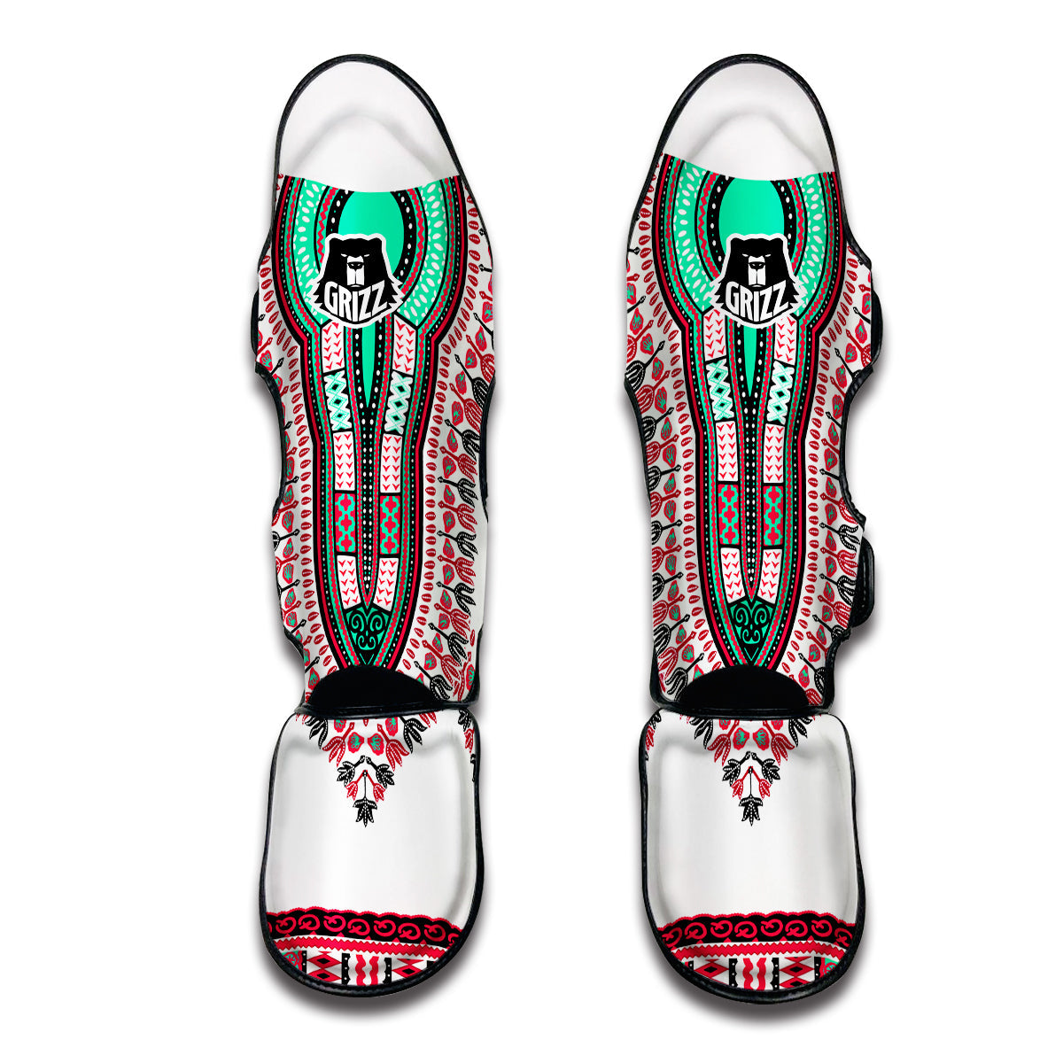 White Dashiki Muay Thai Shin Guards-grizzshop