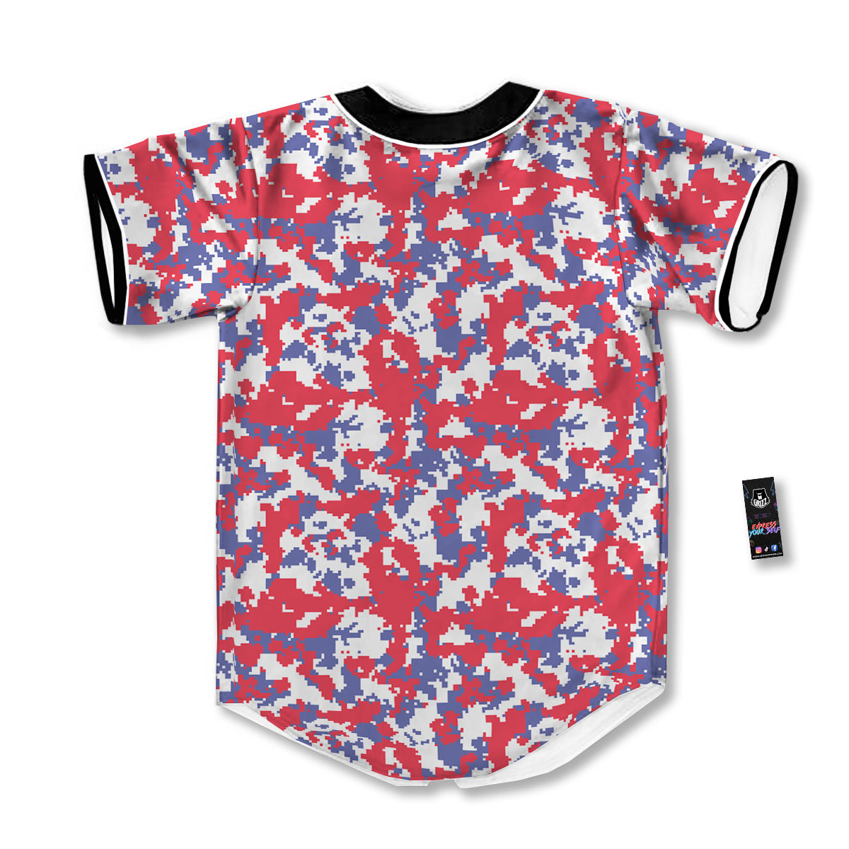 White Digital Camo And Blue Red Print Baseball Jersey-grizzshop