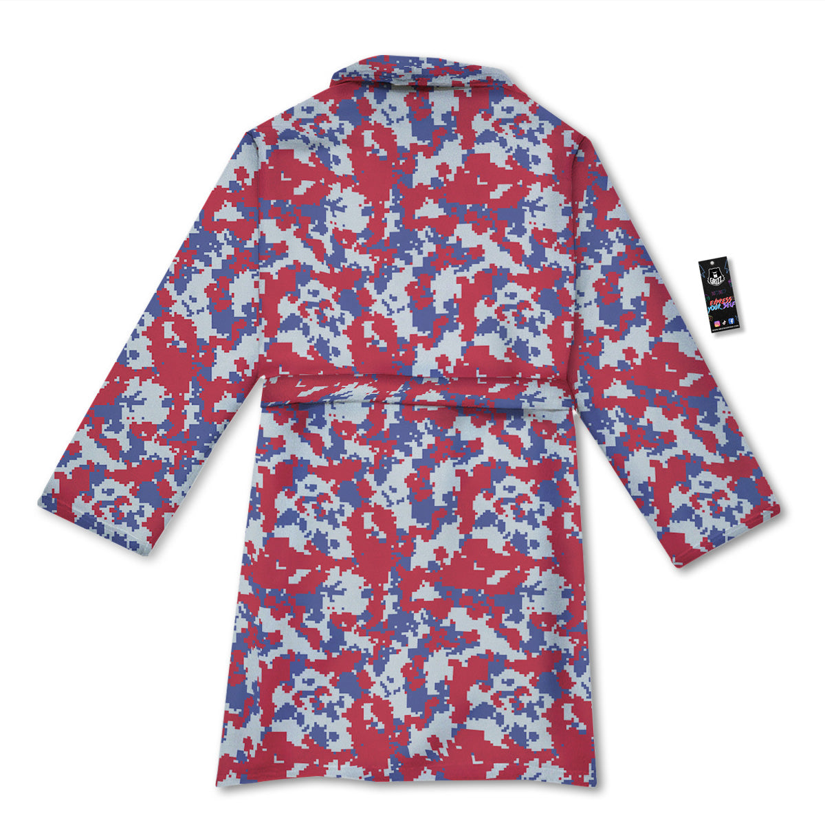 White Digital Camo And Blue Red Print Bathrobe-grizzshop